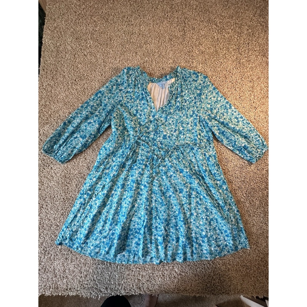 Draper James Kellie Babydoll Dress in Blue Aster Floral lightweight Medium